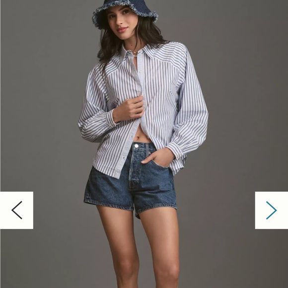 NEW Anthropologie Maeve Stripe Long-Sleeve Cut-Out Shirt Size XS Button Up NWT - Picture 8 of 9